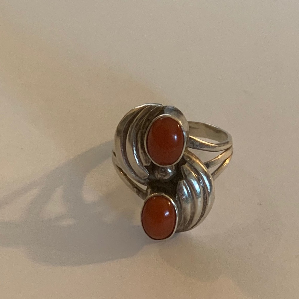 Sterling Silver and Coral Ring